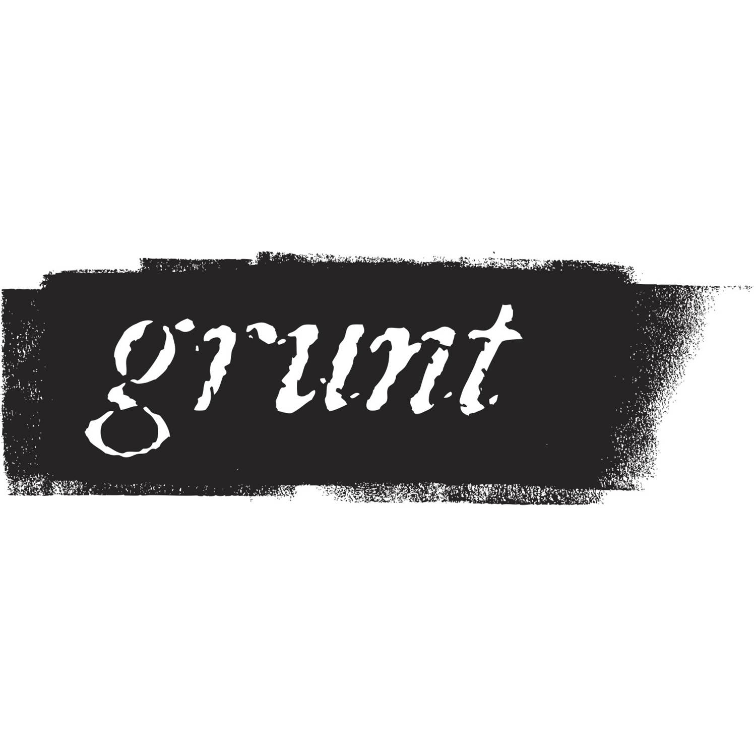 grunt logo - the word in lower case white letters within a horizontal line of black paint